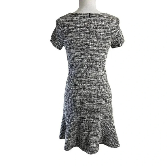 Aqua Tweed Dress Size Medium Black White Gold Metallic Short Sleeve Knee Length - Picture 2 of 7